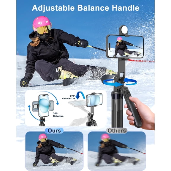 RIHJIN-71" Phone Tripod,Tripod for iPhone with Fill Light and Rechargeable Remote,Aluminum Selfie Stick Phone Stand Compatible with Cell Phone/Camera/Ring Light/DJI/GoPro