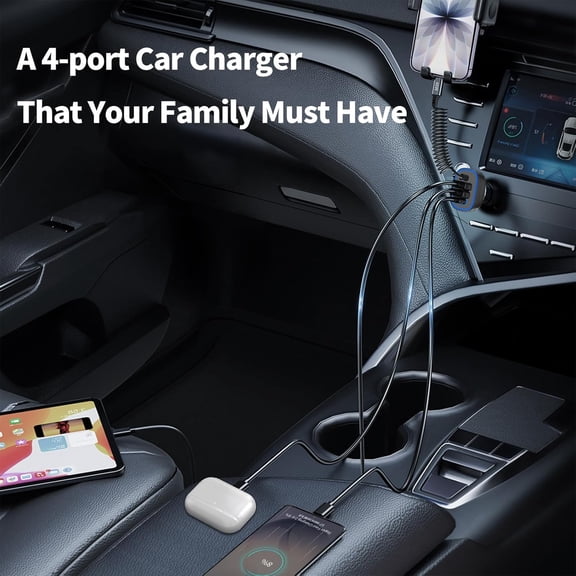 RIHJIN-90W USB C Super Fast Car Charger for iPhone 17 Pro Max/Air/16/iPad, Samsung S26, Android Accessories Cigarette Lighter Adapter,[4 in 1]12V Car USB Charger Dual 45W PPS Port with 5ft Type C Coi