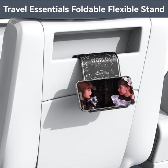 RIHJIN-Airplane Phone Holder Mount, Travel Essentials Flexible Phone Holder, Airplane Tablet Holder for Flying, Desk, Compatible with iPhone, Smartphone, Tablet (Black Silk Screen)