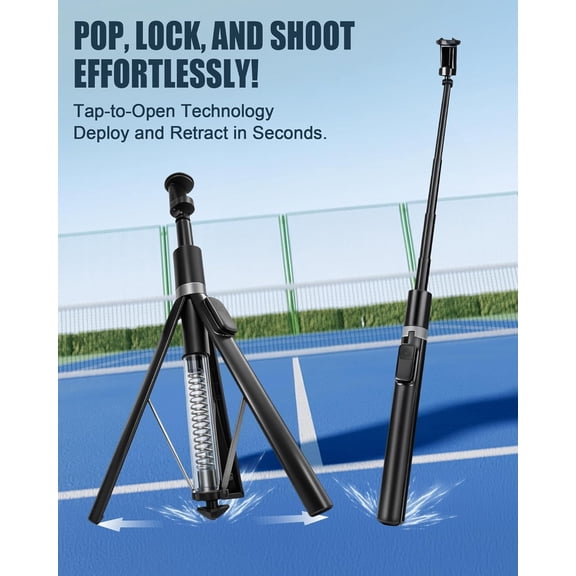 RIHJIN-Automatic Phone Tripod, 67 Auto-Deploy Selfie Stick Tripod with Remote - 360 Rotatable Extendable - Portable Phone Tripod Stand for Video Recording on iPhone Android