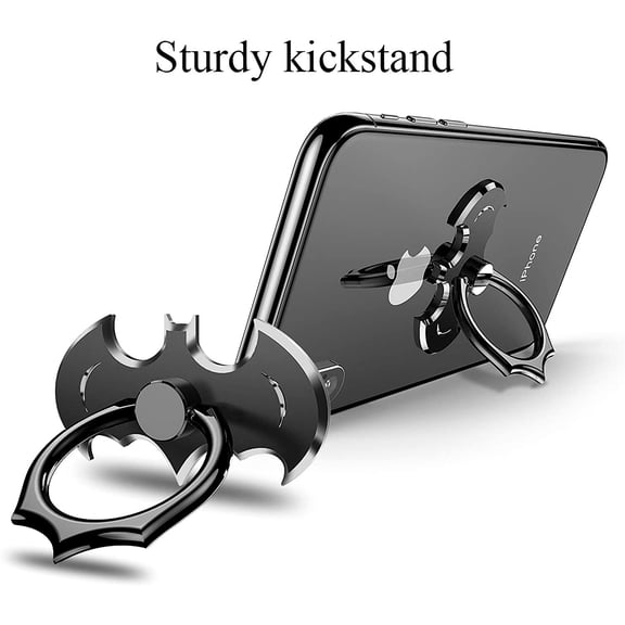 RIHJIN-Bat Phone Ring Stand Holder - Cell Phone Ring Holder Finger Grip 360 Degree Rotation Compatible with iPhone 17/16/15/14/13 Pro Max and Other SmartphonesBlack+Silver