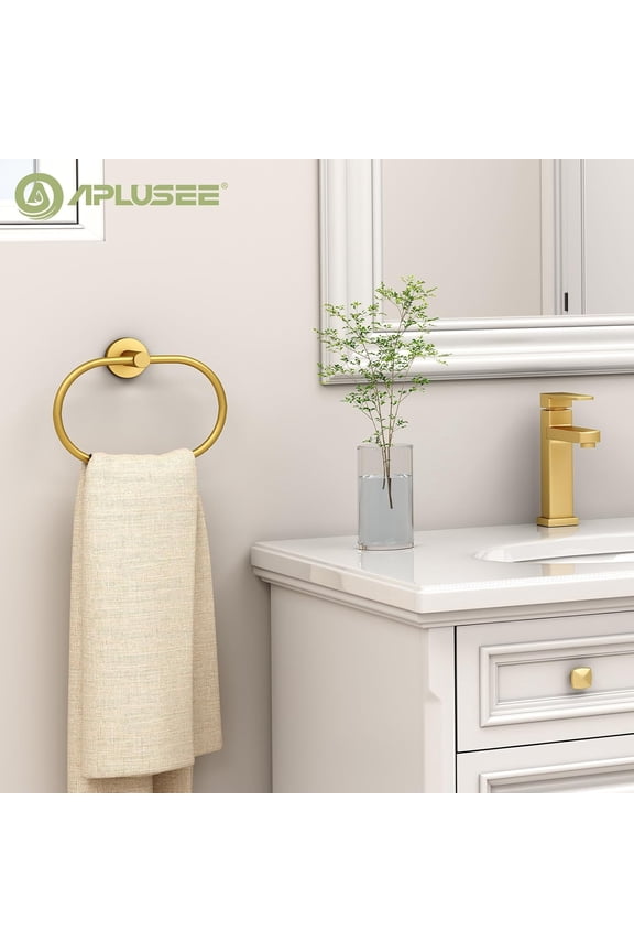 -Bath Towel Ring Brushed Gold, 304 Stainless Steel Swivel Hand Towel Holder Dry Rack Near The Sink, Modern Bathroom Accessories