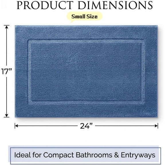 RIHJIN-Bathroom Rugs 24"x17", Ultra Soft Thick Plush Fluffy Microfiber Absorbent Bath Mat, Non-Slip Backing, Machine Washable Bath Mats for Bathroom Floor, Tub and Shower, Home Decor Accessories, Blu