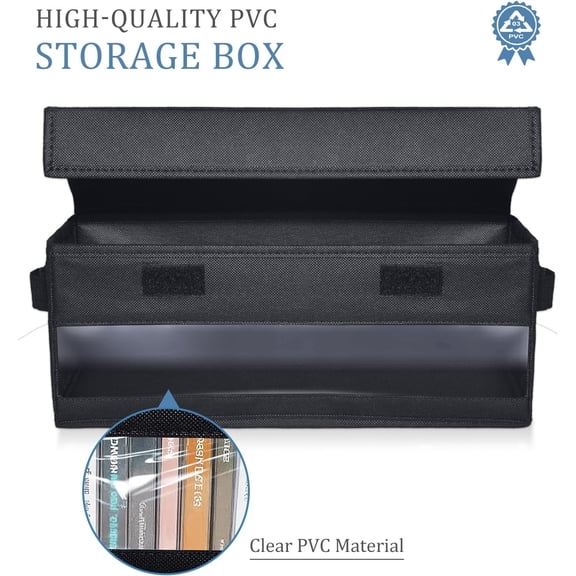 RIHJIN-CD Storage Boxes - Pack of 2 CD Cases - 14" x 5.9" x 5.3" Disc Holders with Lids & Visual Window, Holds Up to 32 CDs in full jewel cases, 65 CDs in slim cases, and 180 discs in CD sleeves