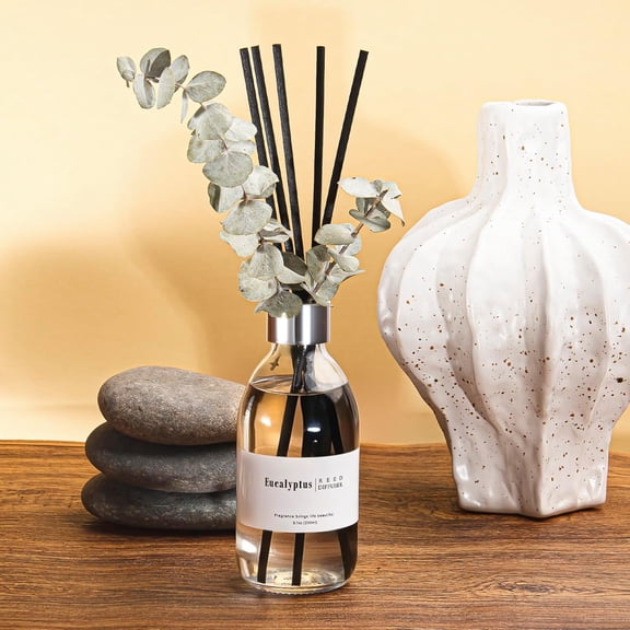 RIHJIN-Clesh Reed Diffuser Set, 6.7 oz Eucalyptus Scented Diffuser with Sticks, Home Fragrance Reed Diffuser for Bathroom Shelf Decor