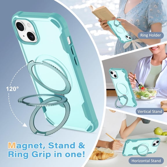 RIHJIN-Compatible with iPhone 13 Case &iPhone 14 Case with Invisible Magnetic Ring Stand[with Mag-safe][Military Drop Protection]Shockproof Slim Protective Case for iPhone 13/4,6.1 Inch,2021/2022,Blu