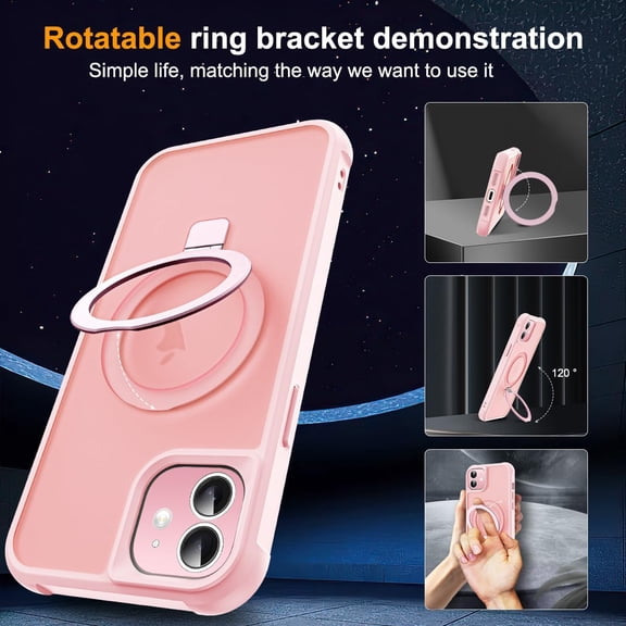 RIHJIN-Compatible with iPhone 11 Case with Invisible Magnetic O-Ring Stand [Compatible with MagSafe][Great Grip Feeling], Pink