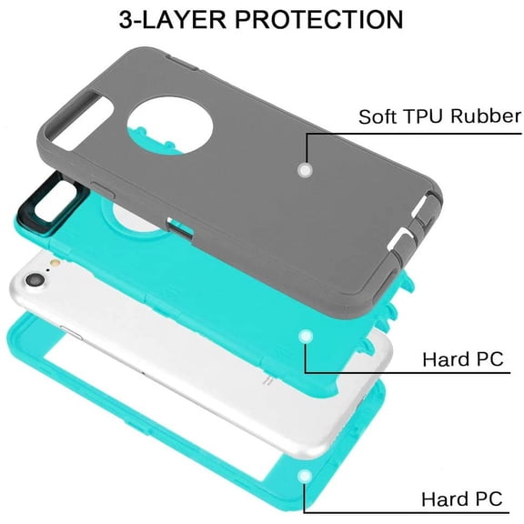 RIHJIN-Compatible with iPhone 6 Plus Case, Heavy Duty Shockproof Case for iPhone 6S Plus (5.5") with Built-in Screen Protector (Gray/Lt Blue)