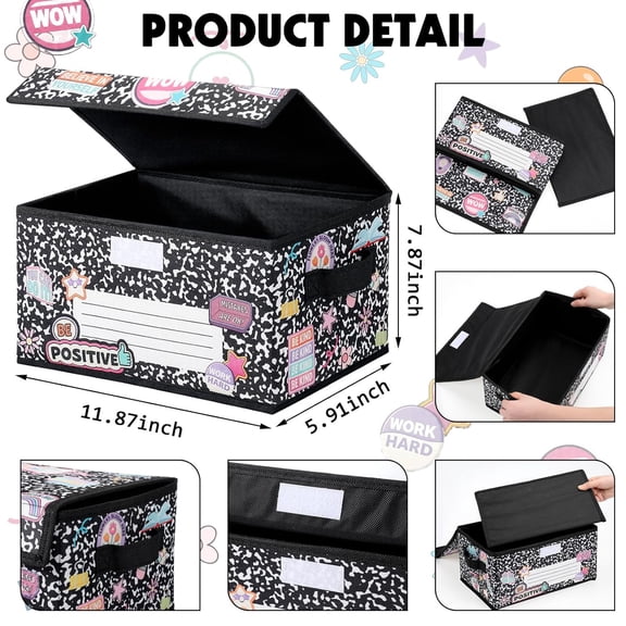 RIHJIN-Compostion Notepads Prizes Box for Classroom Treasure Chest Box for Prize Foldable Storage with Lid Prizes Awards Chest Memory for Teacher Gifts Classroom Nursery Room Decor