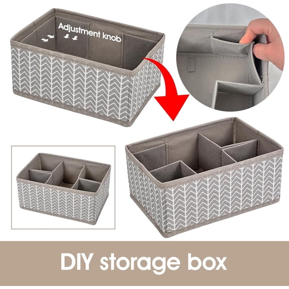RIHJIN-Cosmetic Storage Bins Makeup Organizer, Adjustable Multifunction Storage Box Desk Drawer Divider for Makeup Brushes, Bathroom Countertop or Dresser, Set of 4 (Grey)