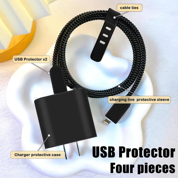 RIHJIN-DIY Cable Protector for iPhone, Unique Design Frosted Black Charger Cover Silicone Wire Saver Soft Protector for iPhone 8 11 12 13 14 15 Plus Pro Max