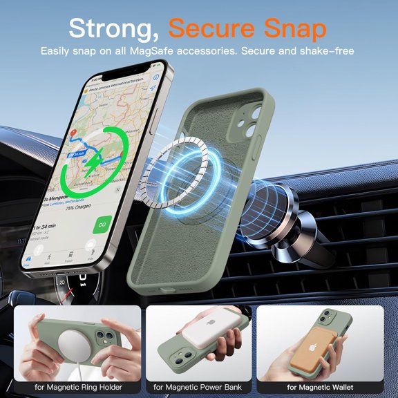 RIHJIN-Designed for iPhone 12 Case with Screen Protector - Upgraded Camera Protection - Wireless Charging Compatible - Silicone Protective Phone Case 6.1" for Men Women Girls,Porcelain Blue