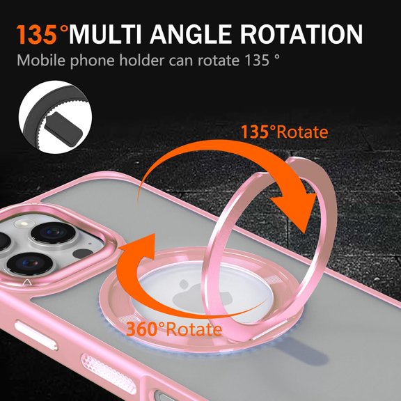 RIHJIN-Designed for iPhone 16 Pro Max Case with Magnetic 360Rotatable Ring Stand [Military Drop Protection] [Compatible with MagSafe] Shockproof Slim Translucent Back Cover for iPhone 16 Pro Max