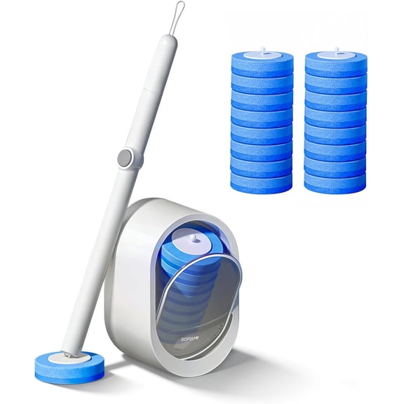 RIHJIN-Disposable Toilet Cleaning System, Toilet Wand Kit with 16 Refills, 17-Inch Handle, Wall-Mounted or Floor-Standing Holder for Routine Bathroom Cleaning
