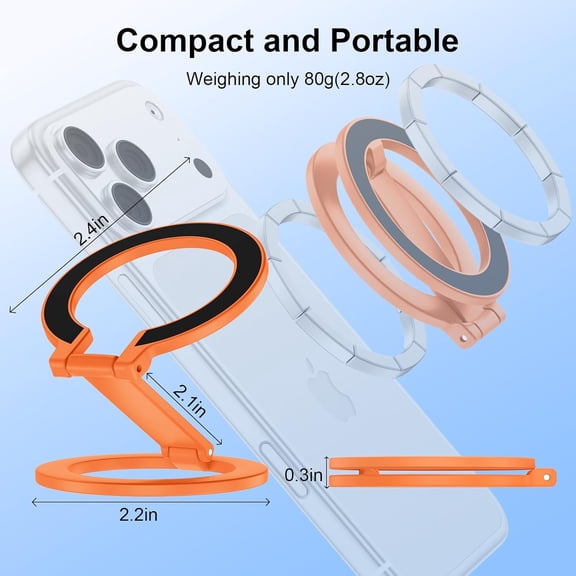 RIHJIN-Dual Magnetic Ring Phone Holder Double-Sided Magnet Phone Grip Holder Kickstand Foldable 360 Rotation Mag Safe Grips Ring Stand for iPhone 17 Pro Max 16 Pro 15 14 13,Samsung S26 Ultra S25 Ult