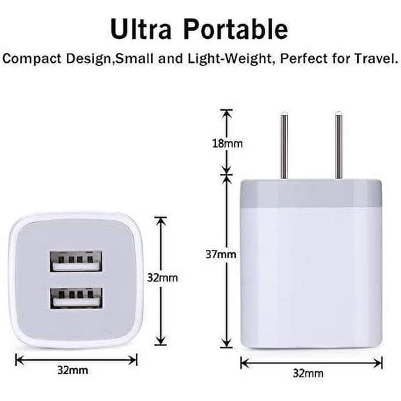 RIHJIN-Fast Charging Block, 5Pack Dual Port USB Outlet Plug 2.1A USB Wall Charger Power Cubes Compatible iPhone 16/15 Pro Max/14/13/12/11/X/8,Samsung Galaxy A16 5G/A15/A35/S25/S24/A54/S23/A53,Pixel9