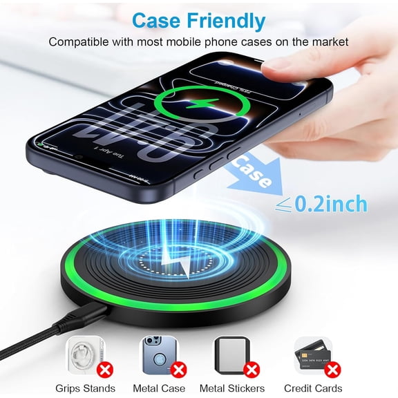 RIHJIN-Fast Wireless Charging Pad for Samsung Galaxy S26/S25 Edge/S25 Ultra/S25+/S24 FE/Z TriFold/Z Fold7/Z Flip7, 2Pack 15W Fast Wireless Android Charger Station for Google Pixel 10a 9a 8a, iPhone 1