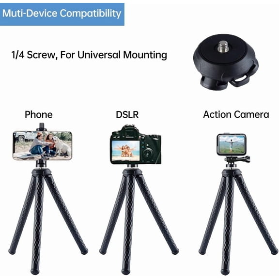 RIHJIN-Flexible Phone Camera Tripod Stand Holder, with Bluetooth Remote, Compact, Adjustable Legs, Durable Design, Waterproof, GoPro, iPhone XR/XS Max, XS/X, Android Samsung Galaxy