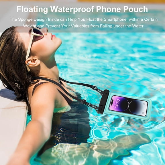 RIHJIN-Floating Waterproof Phone Pouch, Water Proof Cell Phone Dry Bag with Adjustable Lanyard, IP68 Waterproof Phone Case for iPhone 16 Pro 15 14 13 Pro Max Samsung Galaxy Google, Up to 6.7'' Green