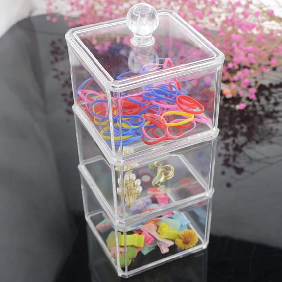 RIHJIN-Hair Accessories Organizer for Girls, 3 Stackable Storage Containers with Lids, Acrylic Clear Vanity Bathroom Containers, Hair Tie Holder