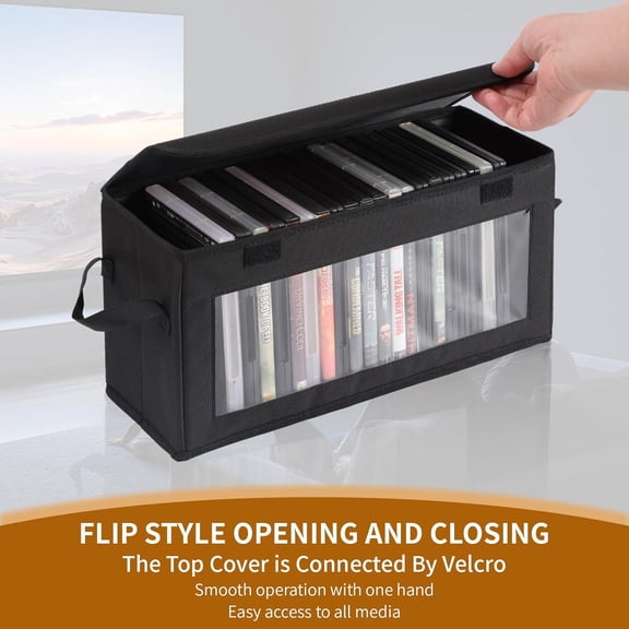 RIHJIN-Home DVD Storage Box, Portable Transparent Window Cassette Display Box, Movie Box, DVDs Storage Rack, 2 Pack