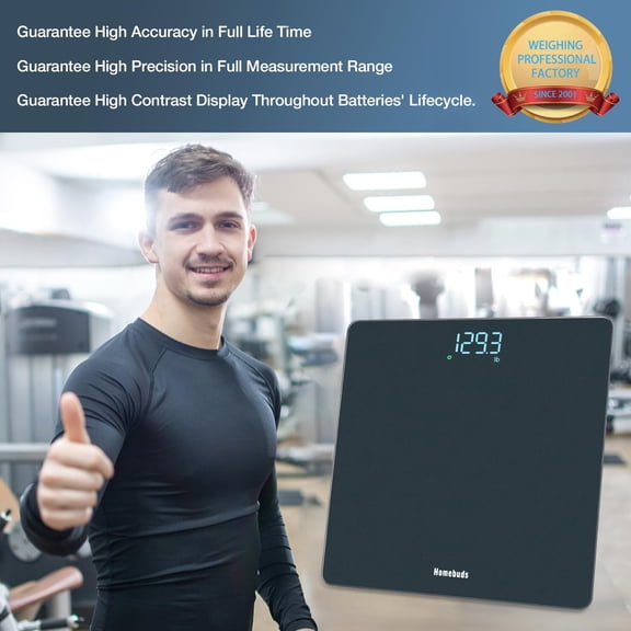 RIHJIN-Homebuds Bathroom Scale for Body Weight, Precision 0.1lb by Our Professional Scale Factory Since 2001, Digital Weight Scale LED Display and Step-On, 3*AAA Batteries Included, 400lb/182kg, Blue