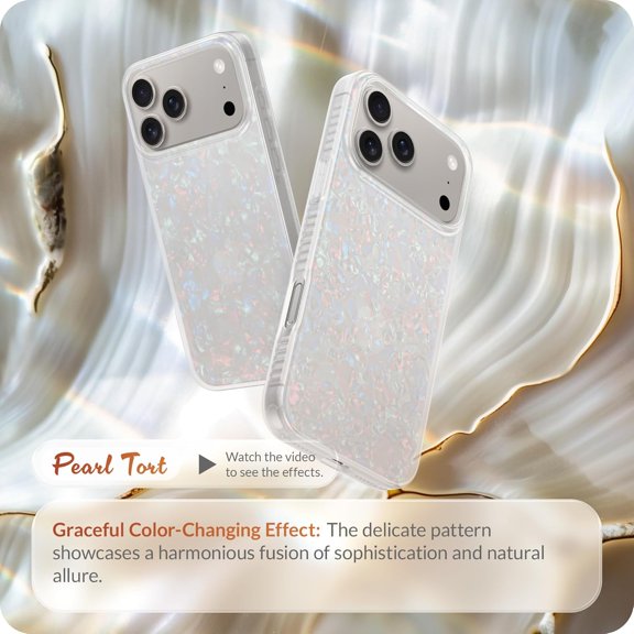 RIHJIN-Hue for iPhone 17 Pro Max Case - Pearl Tort Shockproof Phone Cover - [Shock-Absorbent Bumper] - Elegant, Unique and Aesthetic for Women and Girls
