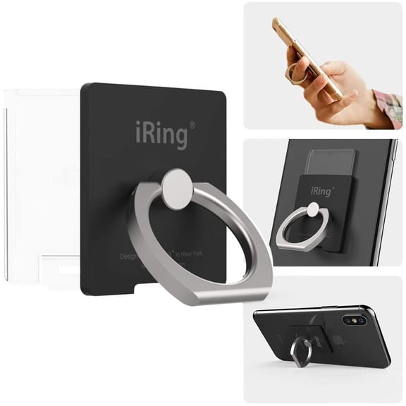 RIHJIN-Link, Made in Korea, Wireless Charging Friendly Phone Holder - Cell Phone Ring Grip Finger Holder and Stand Compatible with iPhone, Galaxy, and Other Smartphones(Matt Black)