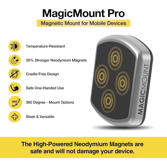 RIHJIN-MPDB MagicMount Pro Magnetic Cell Phone Car Mount with Strong Magnets & 360 Adjustable Head, Adhesive Dashboard Cell Phone Holder Compatible with iPhone, Samsung, Android, Non-MagSafe Devices