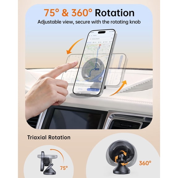 RIHJIN-MagSafe Car Mount, Magnetic Car Phone Holder for Car Dashboard, 360 Rotating Strong Magnet Phone Mount with 3M VHB Adhesive, Compatible with iPhone 17/16/15/14/13/12 & MagSafe Cases