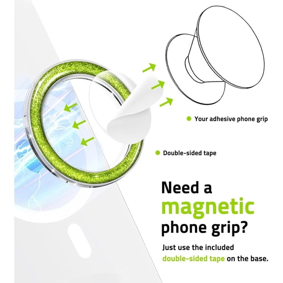 RIHJIN-Magnetic Base Compatible with Popsocket Phone Grip and MagSafeRemovable Phone Holder Base for Smartphone and Phone Cases, Upgrade for Phone Stand,Clear Green