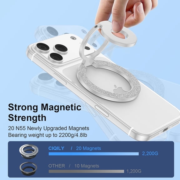 RIHJIN-Magnetic Finger Phone Grip Holder Dual-Sided Magnet Gym Finger Ring Loop Adjustable MagSafe Finger Ring for iPhone 17 Pro Max Air 16e 16 15 14 13 12 Pro Max,Samsung,Phone Stand for Magnetic Ca