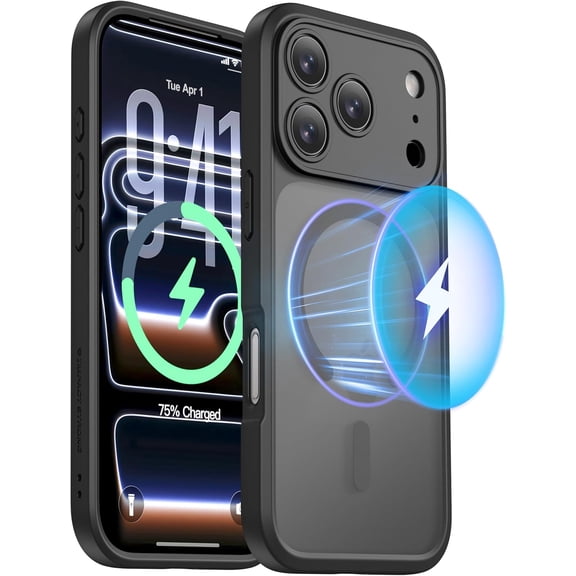 RIHJIN-Magnetic Guard Designed for iPhone 17 Pro Max Case [Camera Protection] [Military Grade Drop Tested] [Compatible with MagSafe] Slim Translucent Matte Phone Case (6.9") - Black