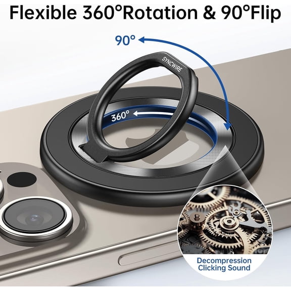 RIHJIN-Magnetic Phone Ring Holder for MagSafe, 360 Rotation Cell Phone Grip Stand Finger Ring Kickstand Two-Sided Magnet Compatible with iPhone 17 Pro Max 16 15 14 13 12 MagSafe Accessories