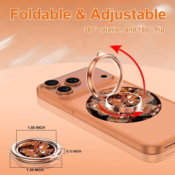RIHJIN-Magnetic Phone Ring Holder for MagSafe Grip,[Super Magnet],Stylish 360 Rotation Cell Phone Grip Stand Finger Ring Kickstand for iPhone 17 16 15 14 Pro Max,iPad and Smartphones,Orange