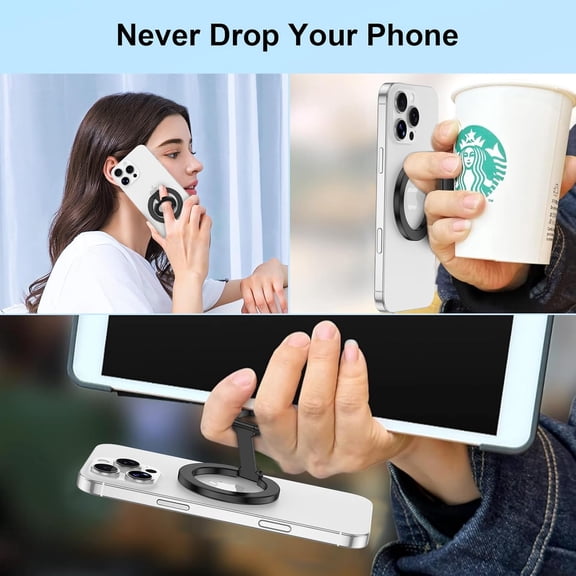 RIHJIN-Magnetic Ring Holder Dual-Sided MagSafe Phone Grip for iPhone 17 16 Pro Max Plus Air 16E 15 14 13 12,Magnetic Cell Phone Stand Finger Ring Kickstand for Google Pixel 10 Pro XL Fold,Samsung
