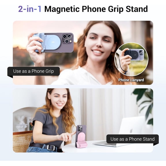 RIHJIN-Magnetic Smartphone Shooting Holder Hand Grip Handle Snap On Phone Stand with Tripod Mount & Wireless Shutter Remote Control for iPhone 17 Air 16 15 14 13 Pro Max Android Vlog Video Photograph