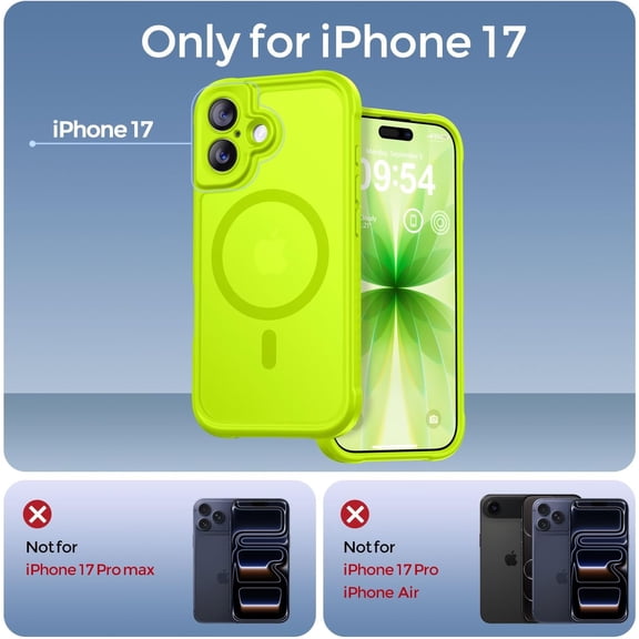 RIHJIN-Magnetic for iPhone 17 Case, [Compatible with Magsafe] [Full Camera Protection] Translucent Matte Military Grade Shockproof with Anti-Fingerprint Phone Cover 2025, Fluorescent Green