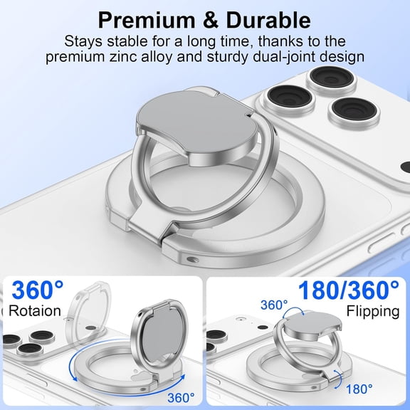 RIHJIN-Magsafe Grip Phone Ring Holder for iPhone 17 Pro Max/17 Pro/17 Plus/17/Air/16e/16/15/14/13/12,Dual-Sided Magnet Mag Safe Phone Grip Magnetic Phone Stand for Samsung,Android,Magnetic Car Mount