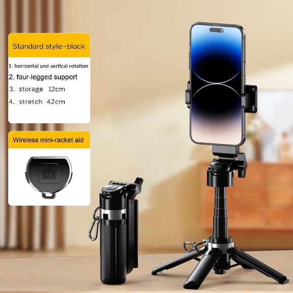 RIHJIN-Mini Selfie Stick Tripod Stand for iPhone 6-Section Adjustable Height Extension (12-42cm)10 Meter Remote One Click Control Suitable for Travel/Live Streaming/Outdoor Multiple Scenes