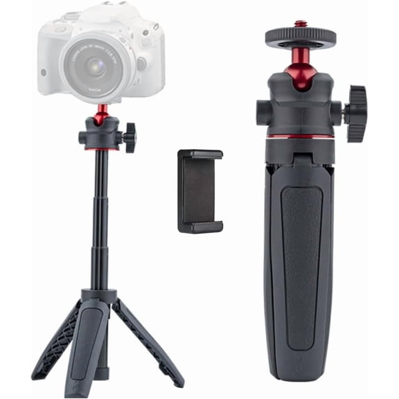 RIHJIN-Mini Tripod Selfie Stick 3-in-1 Extension Pole with Phone Clamp - Aluminum Vlogging Stand for Smartphone Action Camera Webcam 1/4 Thread