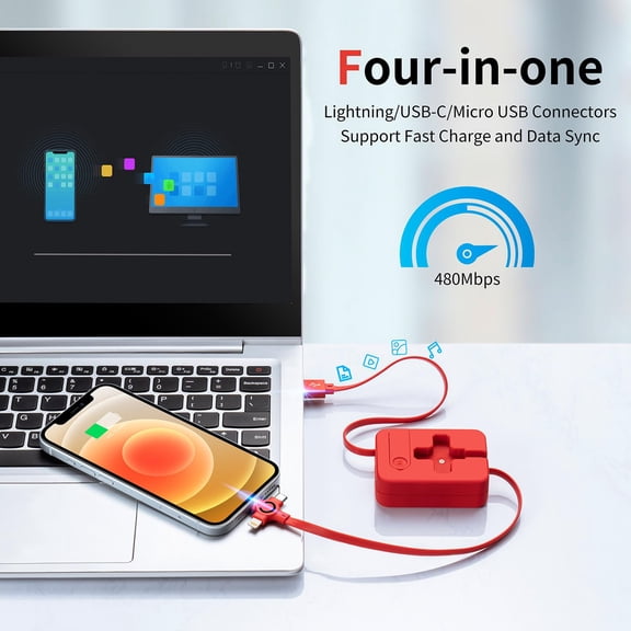 RIHJIN-Multi Charging Cable 3A, 4Pack 3 in 1 Retractable USB Charger Cable with USB C/Micro Port, Phone Holder, Multiple Fast Charging Cord for Cell Phones, iPhone 16 15 14 Series, Galaxy S24/S23, Ta