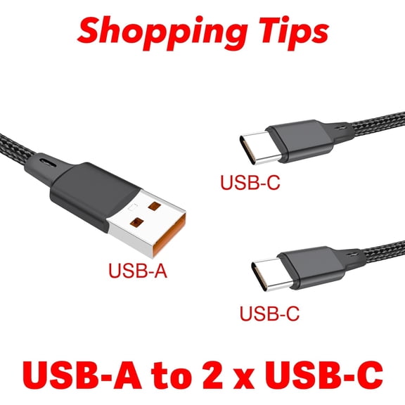 RIHJIN-Multi USB Charging Cable(2Pack 6.6FT), Dual USB-C Splitter Charge Cable, 2 in 1 Multiple Charger Cord with 2Type-C Compatible with iPhone 16 15 Series,iPad,Most Cell Phone, Kindle,Black(Chargi