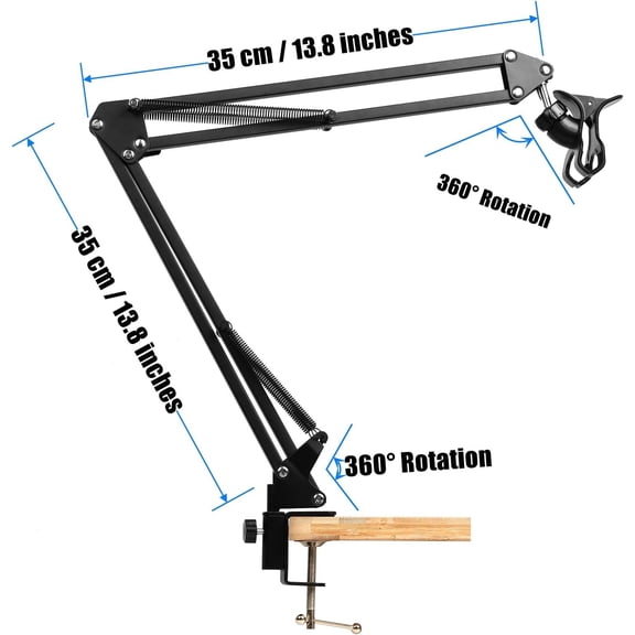 RIHJIN-Overhead Phone Stand Articulating Arm Table Stand Mount Flexible 360 Rotation Cell Phone Clip Holder for All Smart Phone Microphone
