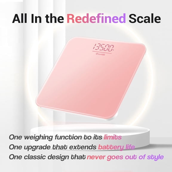 RIHJIN-Ovutek Bathroom Scale for Body Weight, Highly Accurate Digital Weighing Machine for People, Upgraded Batteries Included, Compact Size, LED Display, High Standards Sturdy Tempered Glass, 400lb,