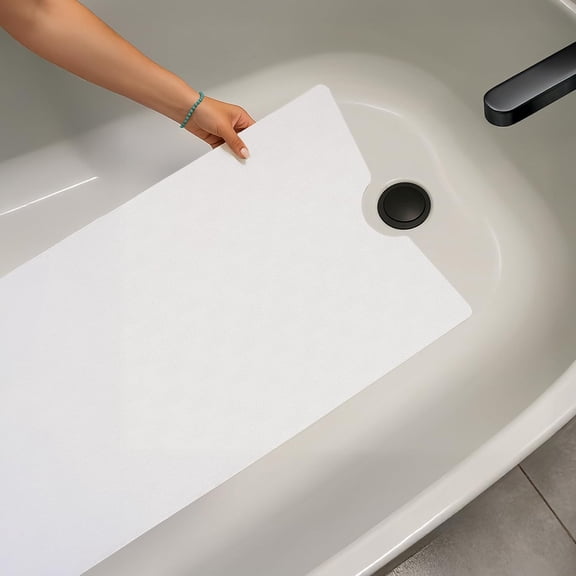 RIHJIN-Peel and Stick Bathtub Mat - White Adhesive Vinyl Anti Slip with Drain Cut Out - Non Slip Shower Bath Mat - Extra Long Bathroom Accessory for Wet Area 16" X 40" - White