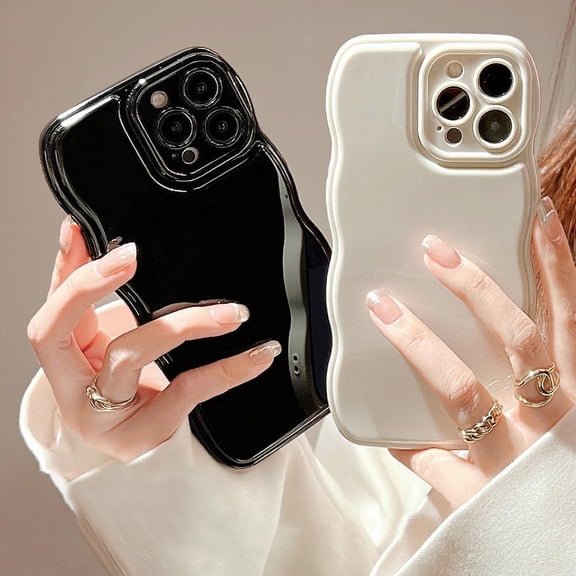 RIHJIN-Phone Case for iPhone 15 Pro Case,Simple Wave Design Wavy Frame Soft Silicone Aesthetic for iPhone 15 Pro,Beige