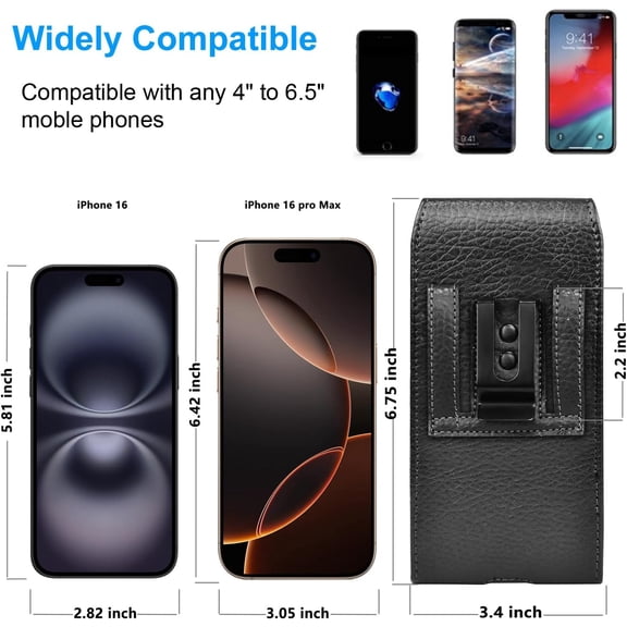 RIHJIN-Phone Holster for Samsung Galaxy S25 Ultra S24 Plus S23 S22 S21 S20 FE 5G S10 A17 A16 A15 A14 A13 A35 A26 A36 A56 A51 A71 5G, Note 20 J7 J3 Leather Cell Phone Pouch Belt Clip Holder Case,Black