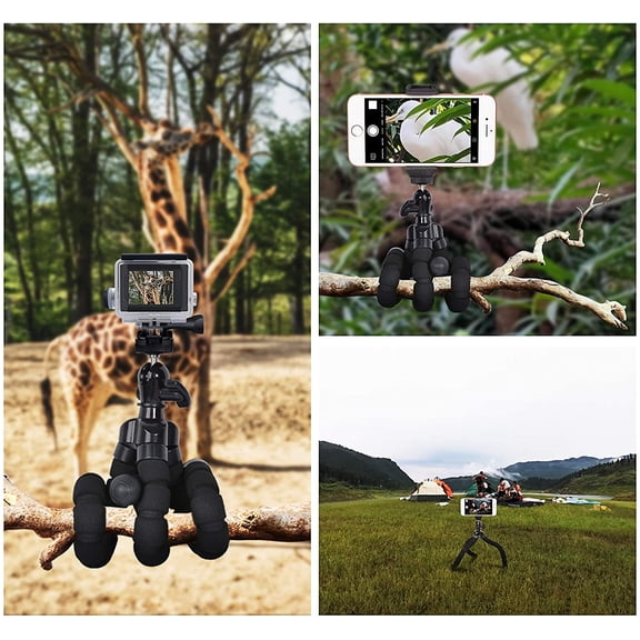 RIHJIN-Phone Mini Tripod, Premium Flexible Mobile Phone Tripod Stand Compatible with iPhone Samsung Go Pro, Small Digital Camera, Black
