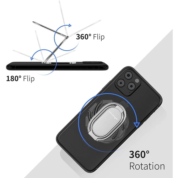 RIHJIN-Phone Ring Holder Finger Kickstand 360Rotation Cellphone Back Grip Foldable Cell Phone Stand for Desk Compatible with iPhone iPad Smartphones Tablets (Silver)